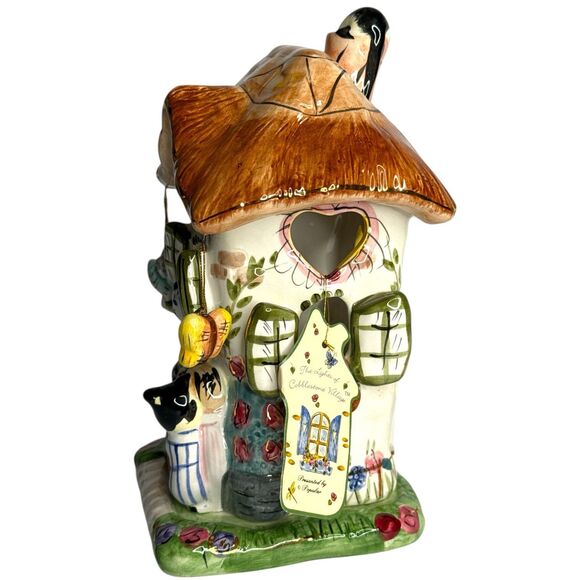 Cobblestone Village Cat’s House Ceramic Candle Holder Cottage Tealight w/ Tag - Picture 6 of 8
